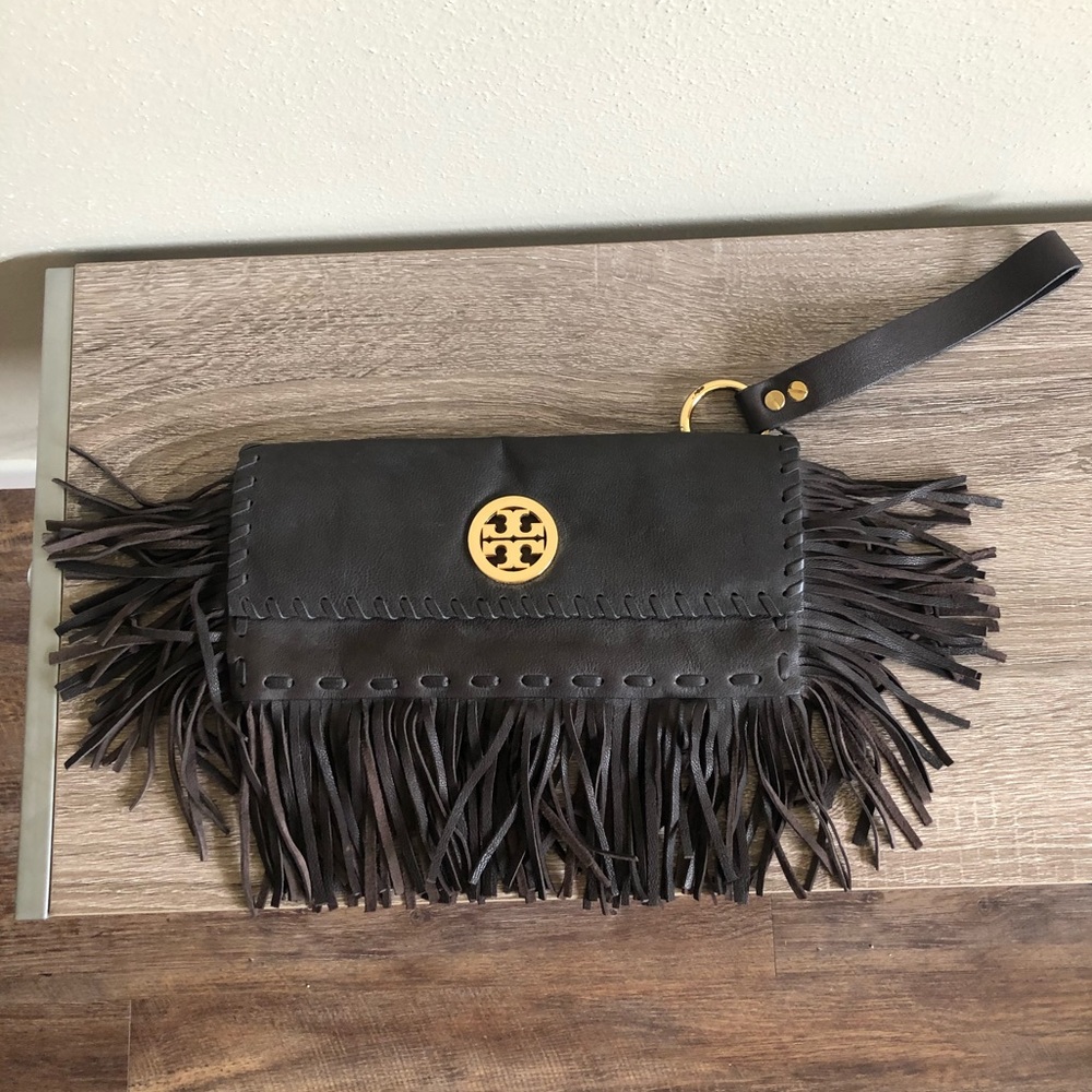 Tory Burch fringe clutch wristlet
